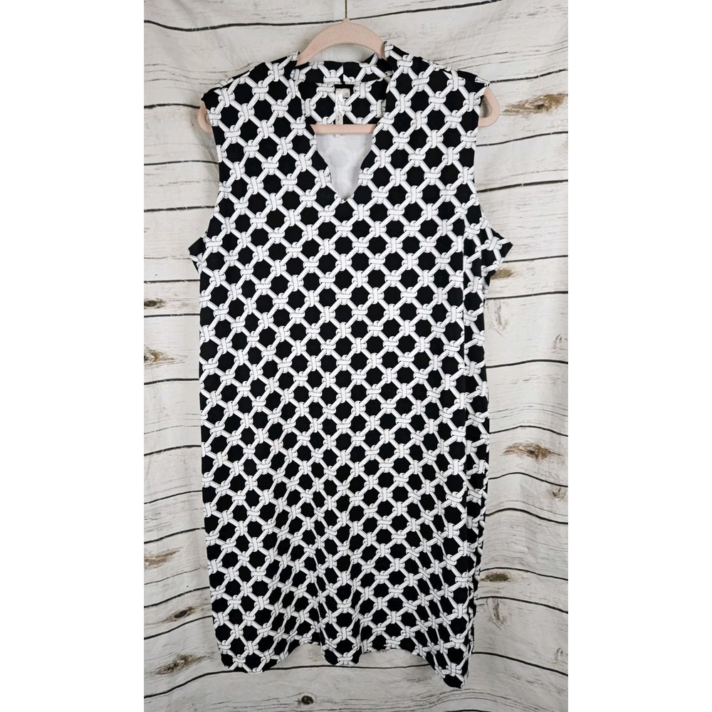 Lulu B Black White Chain Print Dress 1X Sleeveless Nylon Blend